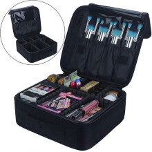 (As show, One size) Makeup Vanity Case, Professional Make Up Case Cosmetic Box Portable Travel Artist Storage Bag Toiletry Organizer With Adjustable Dividers, Black
