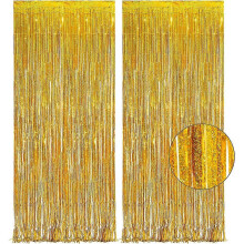 (As show, One size) Gold glittering metal wire curtains