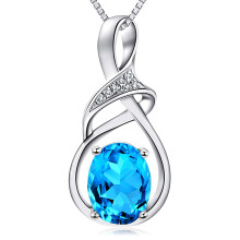 HXZZ Fijne sieraden Geboortesteen Cadeaus voor vrouwen Natuurlijke edelsteen Zwitserse blauwe topaas Sterling zilveren hanger ketting Verjaardag jubi