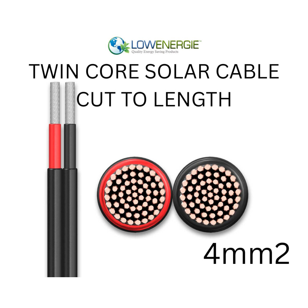(20 metres) Solar Panel Cable H1Z2Z2-K Double insulated 1800V high performance Cut to Length Twin Core 4mm2 Choice Of Lengths