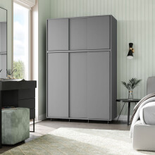 (Grey Carcass with Grey Doors) 6 Sliding Doors Wardrobe Bedroom Storage Closet Clothes Hanging Rail Cupboard