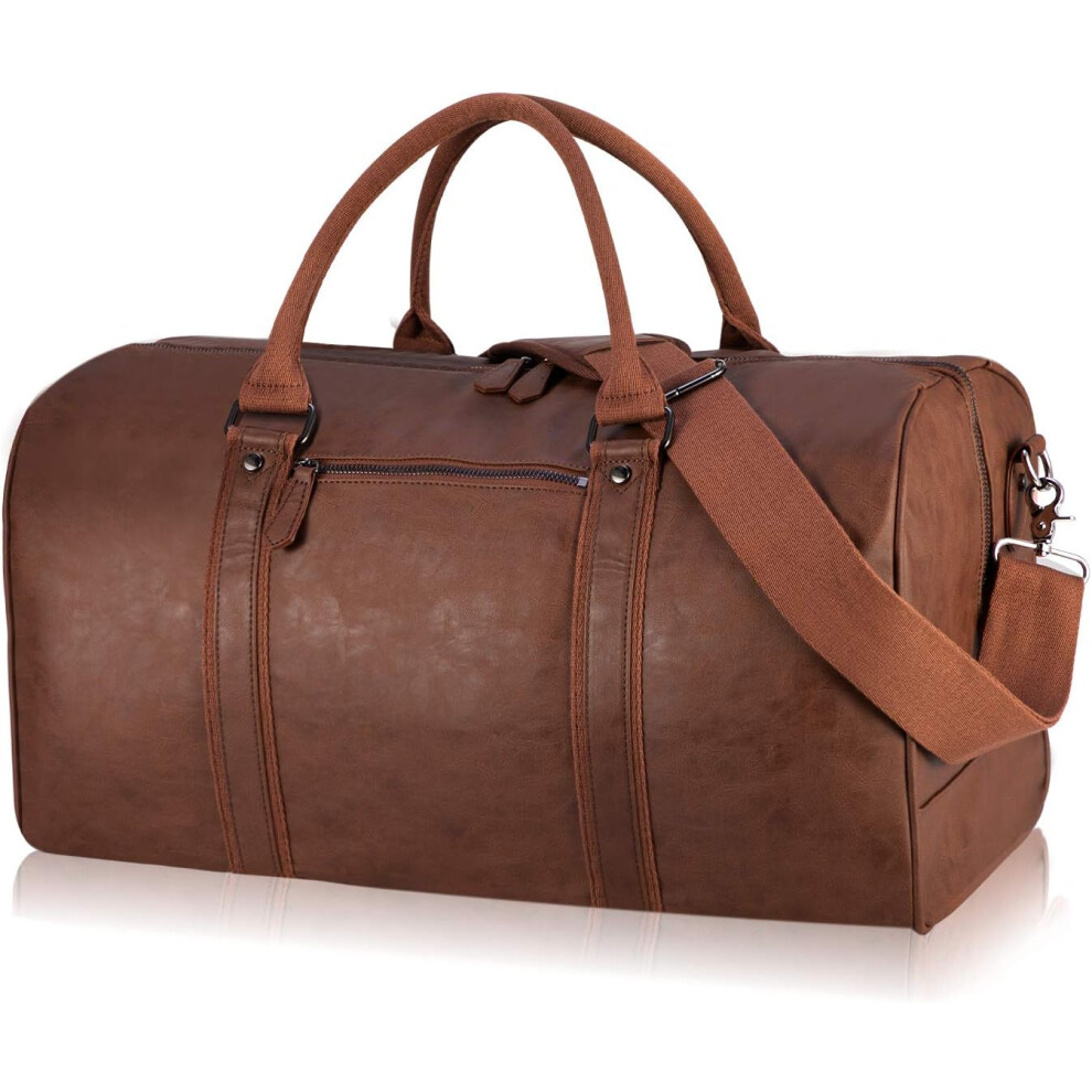 (Brown) Oversized Travel Bag Waterproof Leather Weekend Bag Large Carry On Large Carry On Hangbag for Mens or Women