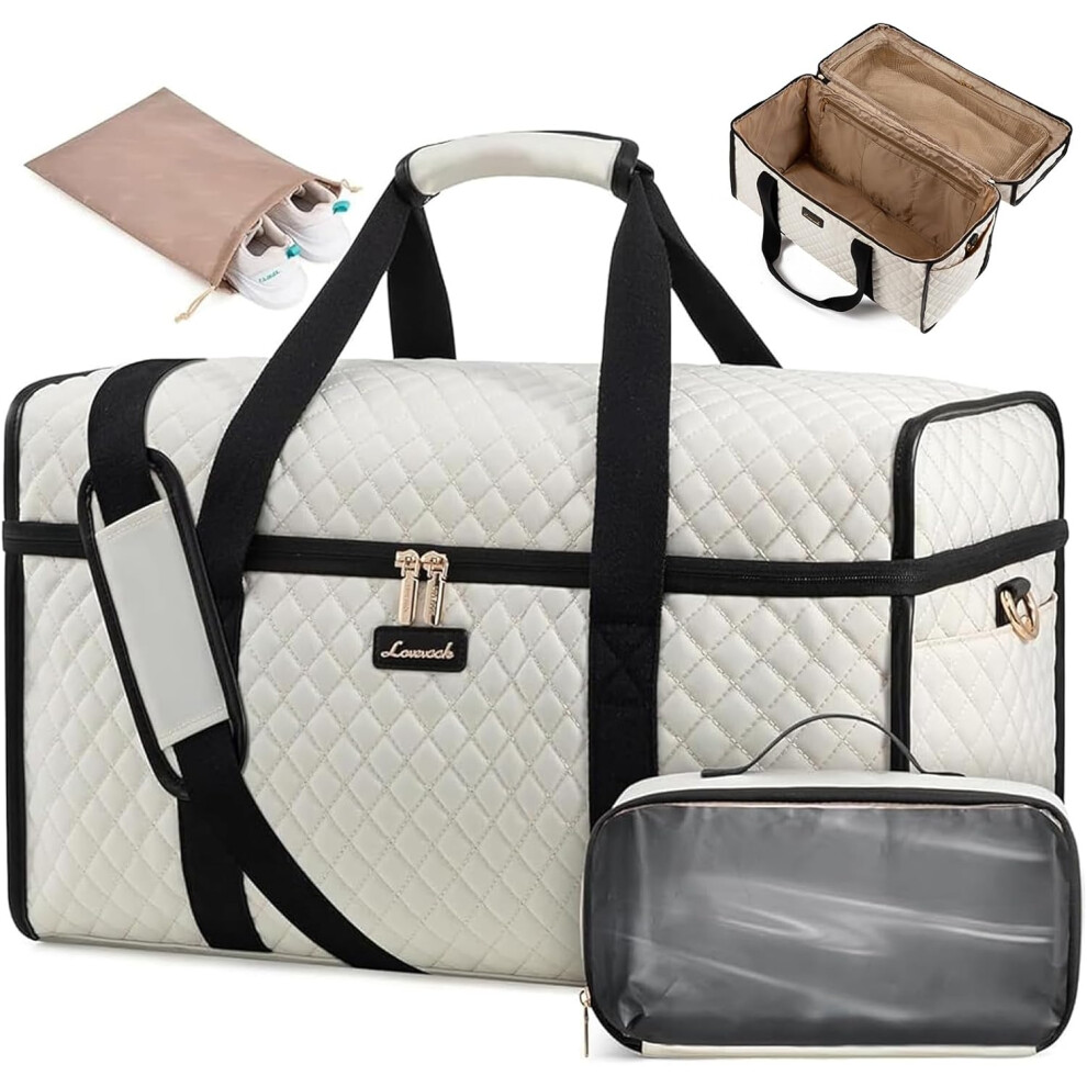 (XL, 2 Beige-black) Travel Bags for Women, Large Opening Hospital Weekend Overnight Maternity Duffel Gym Bag