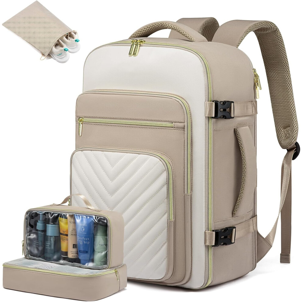(17.3 inch-4pcs, A-khaki-beige) Travel Backpack Cabin Size for Women