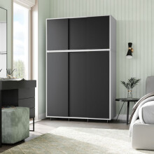 (White Carcass with Black Doors) 6 Sliding Doors Wardrobe Bedroom Storage Closet Clothes Hanging Rail Cupboard