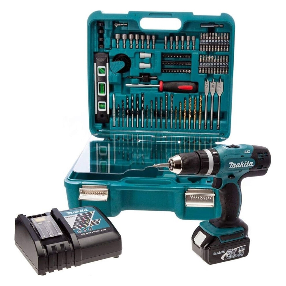 Makita DHP453SFTK 18v Lithium Combi Hammer Drill + 101 Piece Screwdriver Bit Set