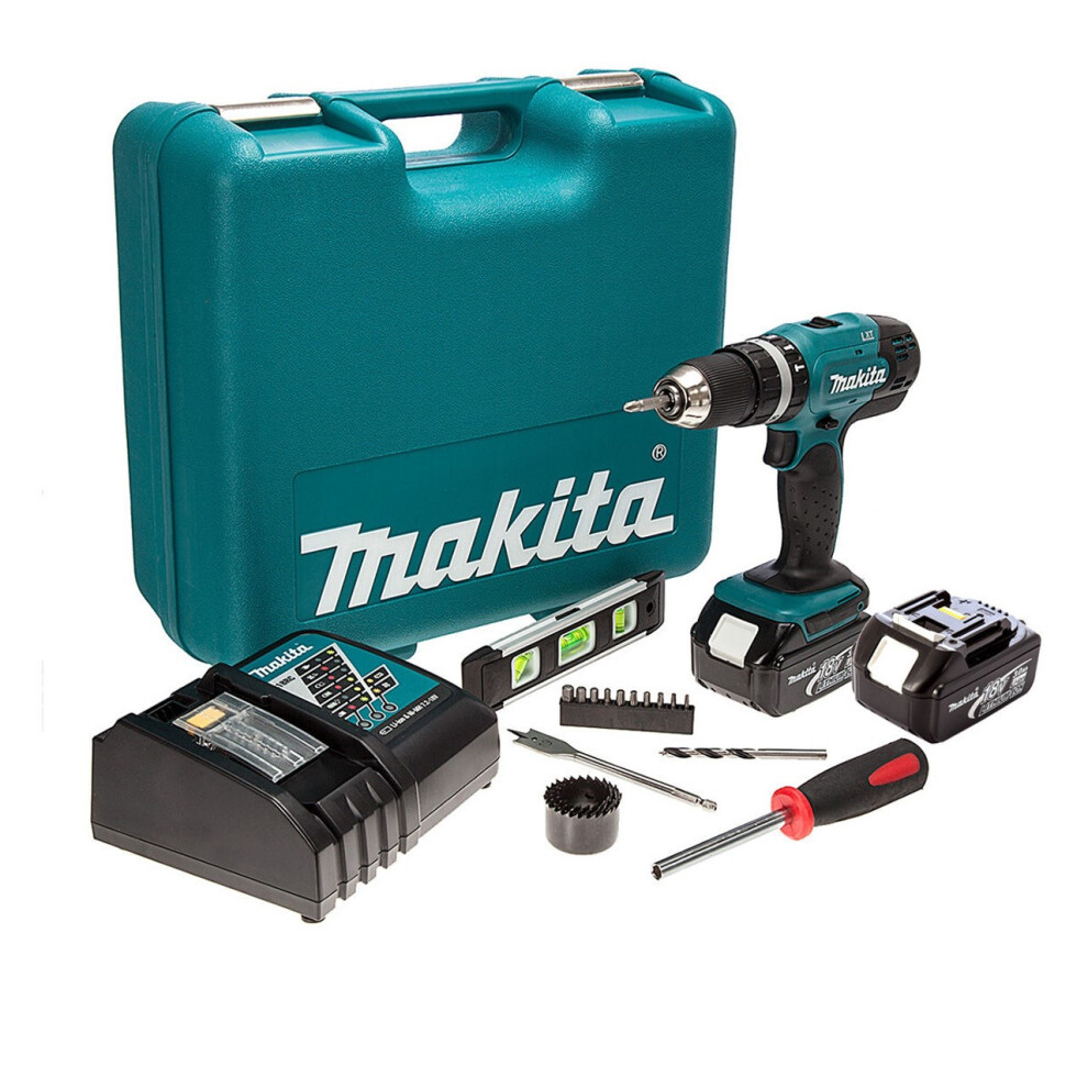 Makita DHP453RFTK 18v Lithium Combi Hammer Drill 101PC Screwdriver Bit Set 2x3ah