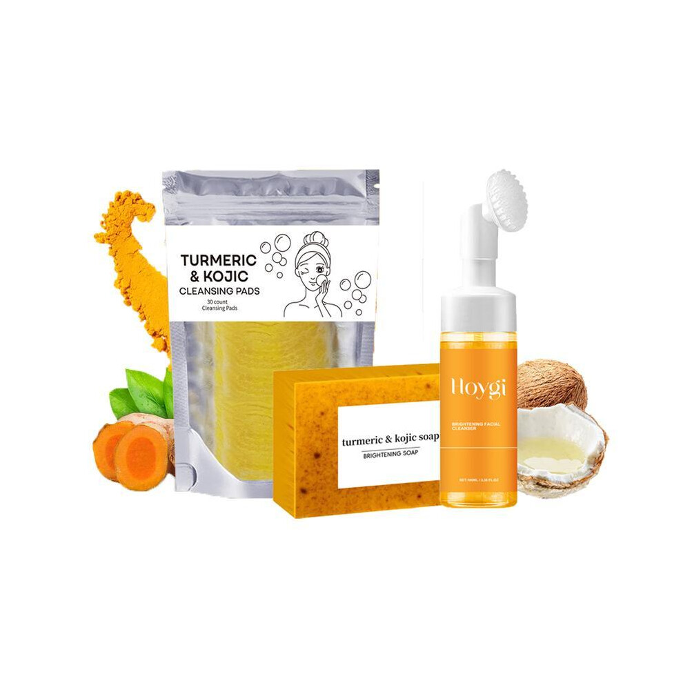 Turmeric Wash and Care Three Piece SetTurmeric Tablets, Turmeric Cleansing Mousse,Turmeric Soap Facial Cleansing Skincare FacialCleansing Cleanser