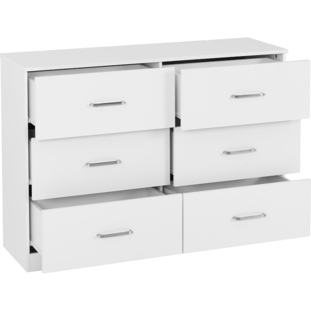 Dakota 6 Drawer Chest of Drawers White Metal Drawer Runners and Handles