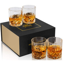 KANARS Bicchieri da whisky Old Fashioned con scatola di lusso - 10 Oz Rocks Barware per Scotch Bourbon Liquore e cocktail - Set di 4 - Regalo per uomo