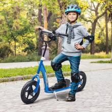 HOMCOM Push Scooter, Teen Kids Scooter with 12" EVA Tyres, Blue