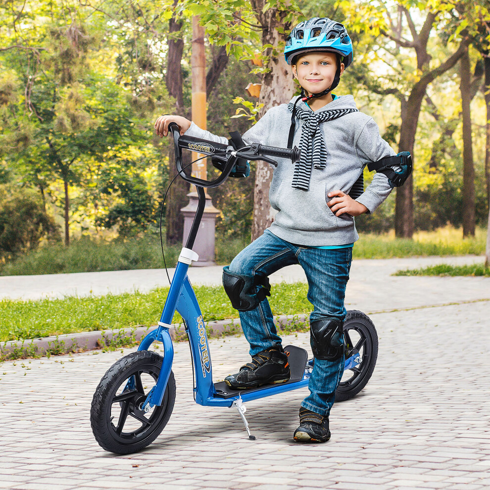 Homcom Push Scooter, Teen Kids Scooter With 12" Eva Tyres, Blue