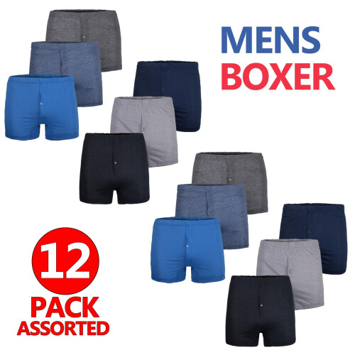 (12 Pack Assorted , S) 6 & 12Pack Men's Plain Boxer CB56 Underwear Shorts