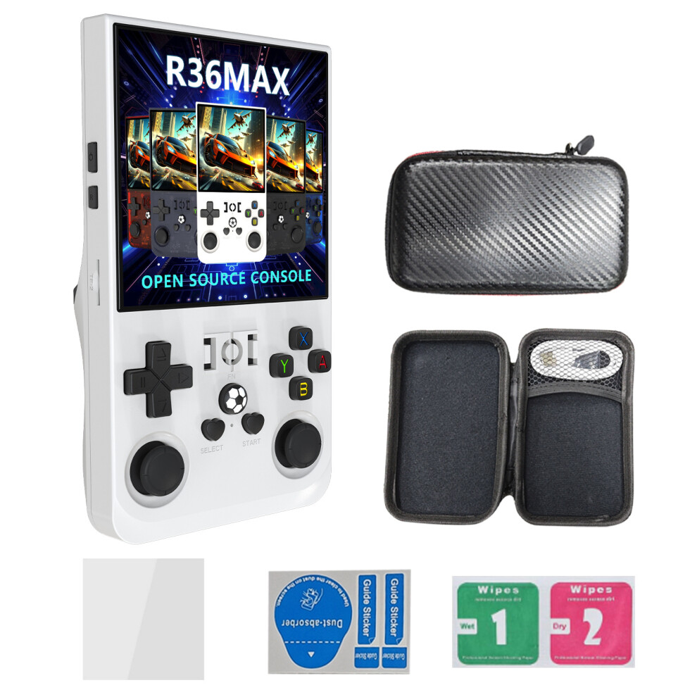 (R36MAX 4-inch 128G white) R36MAX open source handheld console 4.0-inch large screen dual rocker arcade R36PRO GBA game console PSP game