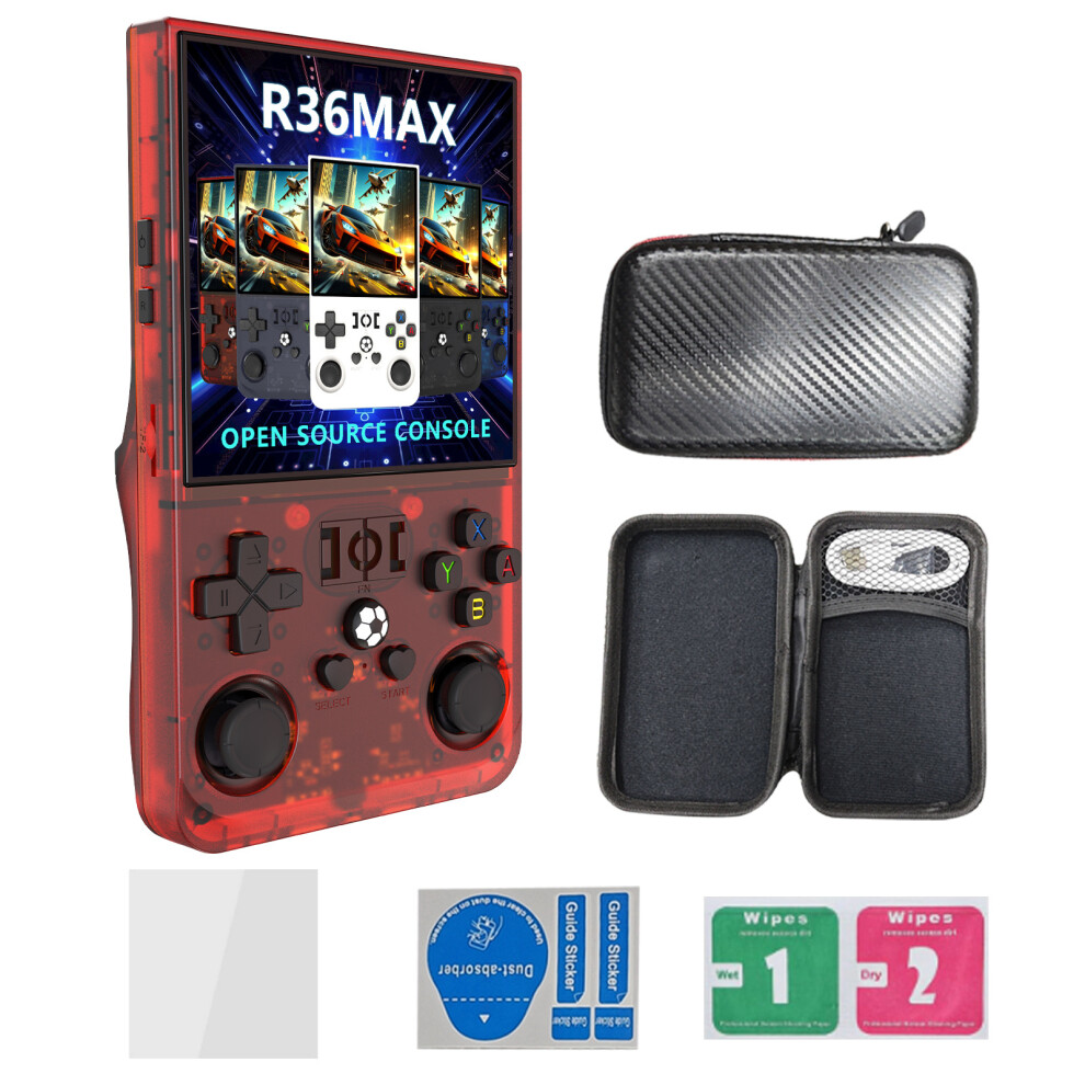 (R36MAX 4-inch 128G red) R36MAX open source handheld console 4.0-inch large screen dual rocker arcade R36PRO GBA game console PSP game