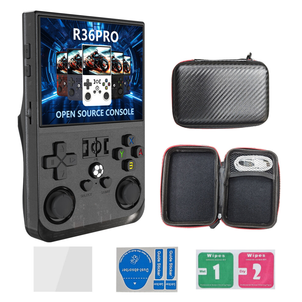 (R36PRO 3.5 inch 128G black) R36MAX open source handheld console 4.0-inch large screen dual rocker arcade R36PRO GBA game console PSP game