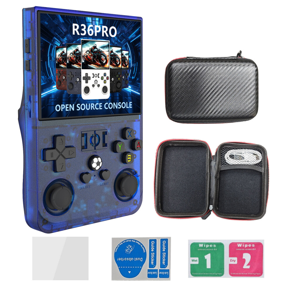 (R36PRO 3.5 inch 128G blue) R36MAX open source handheld console 4.0-inch large screen dual rocker arcade R36PRO GBA game console PSP game