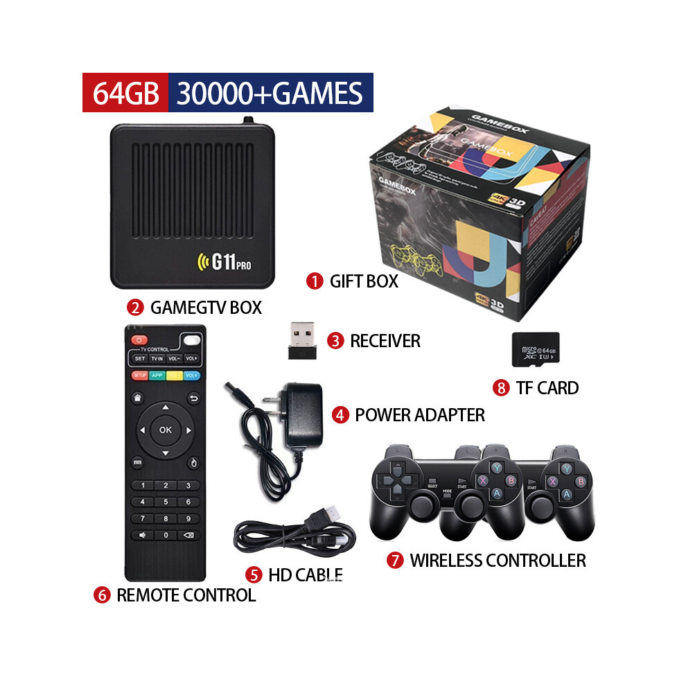 (64G Us Regulations (English) 30,000+ Games) G11pro Home Tv Game Console Dual System Set-Top Box 4K Hd Wifi Open Source Arcade 785509745156