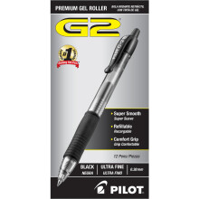 Pilot, G2 Premium Gel Roller Pens, Ultra Fine Point 0.38 mm, Πακέτο 12, Μαύρο