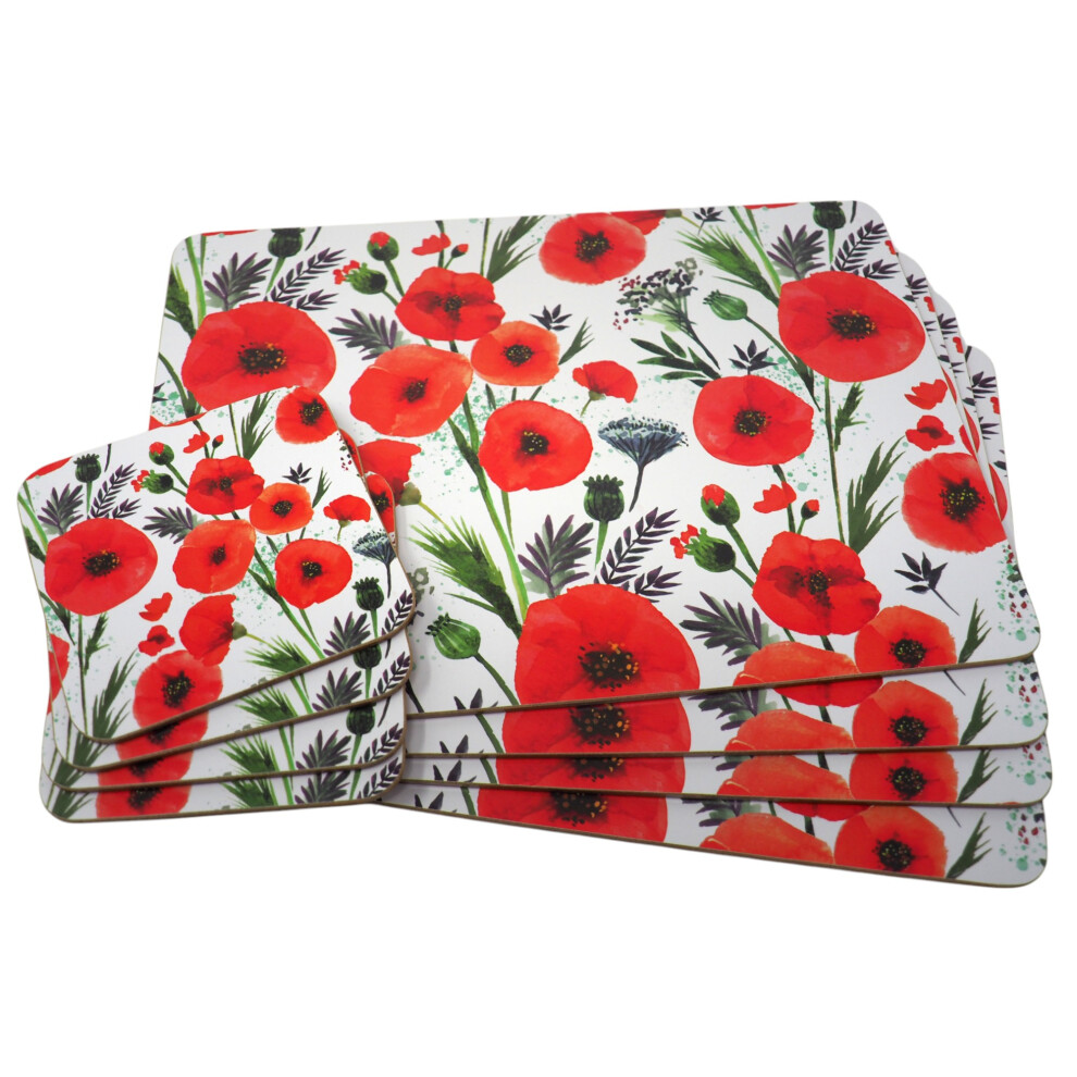 Poppy Dinner Place Mats And 4 Coasters (Set of 4)