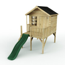 (Pheasant, Green) Rebo 5FT x 5FT Childrens Wooden Garden Playhouse on Deck with 6ft Slide
