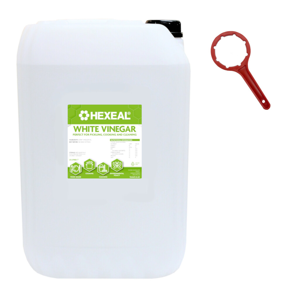 Hexeal WHITE VINEGAR | 25L & Drum Spanner | Food Grade Suitable for Cleaning, Baking, Cooking and Pickling