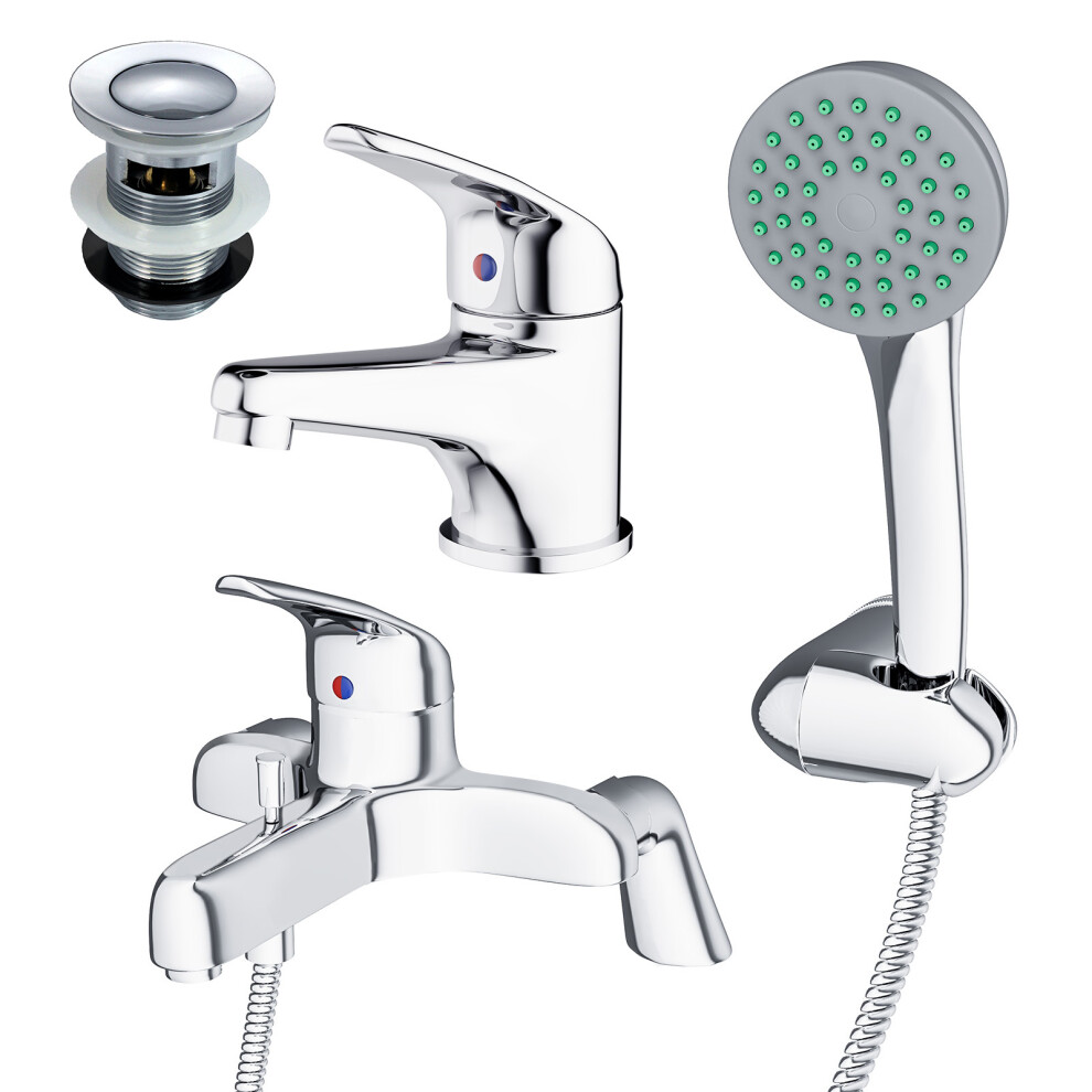 Banox Basin Mono Mixer & Bath Shower Mixer Taps & Waste Chrome