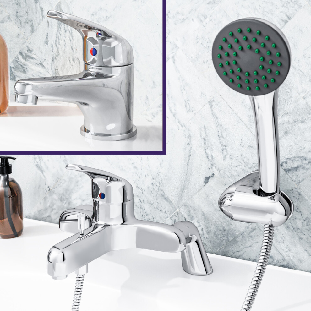 Dame Bathroom Basin Mono Mixer Tap & Bath Shower Mixer Tap Chrome