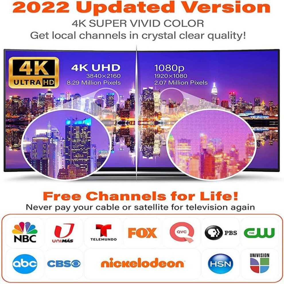 (without Amplifier) Digital Tv Antenna Amplified Hd  Long 250+ Miles Range - Support 4k 1080p Fire Tv Stick And All Tv&apos;s - Indoor Smart Switch Amplifier Signal Boost