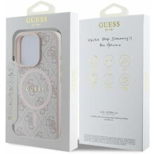 Custodia rigida Guess in pelle 4G Ring Classic Logo per iPhone 16 Pro Max Rosa