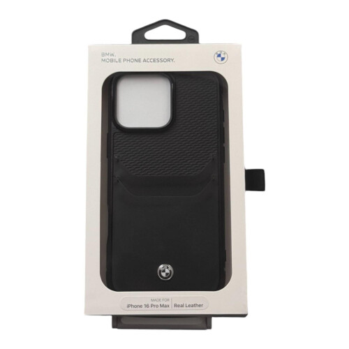 BMW iPhone 16 Pro Max BMW Læderetui med Kortholder Sort