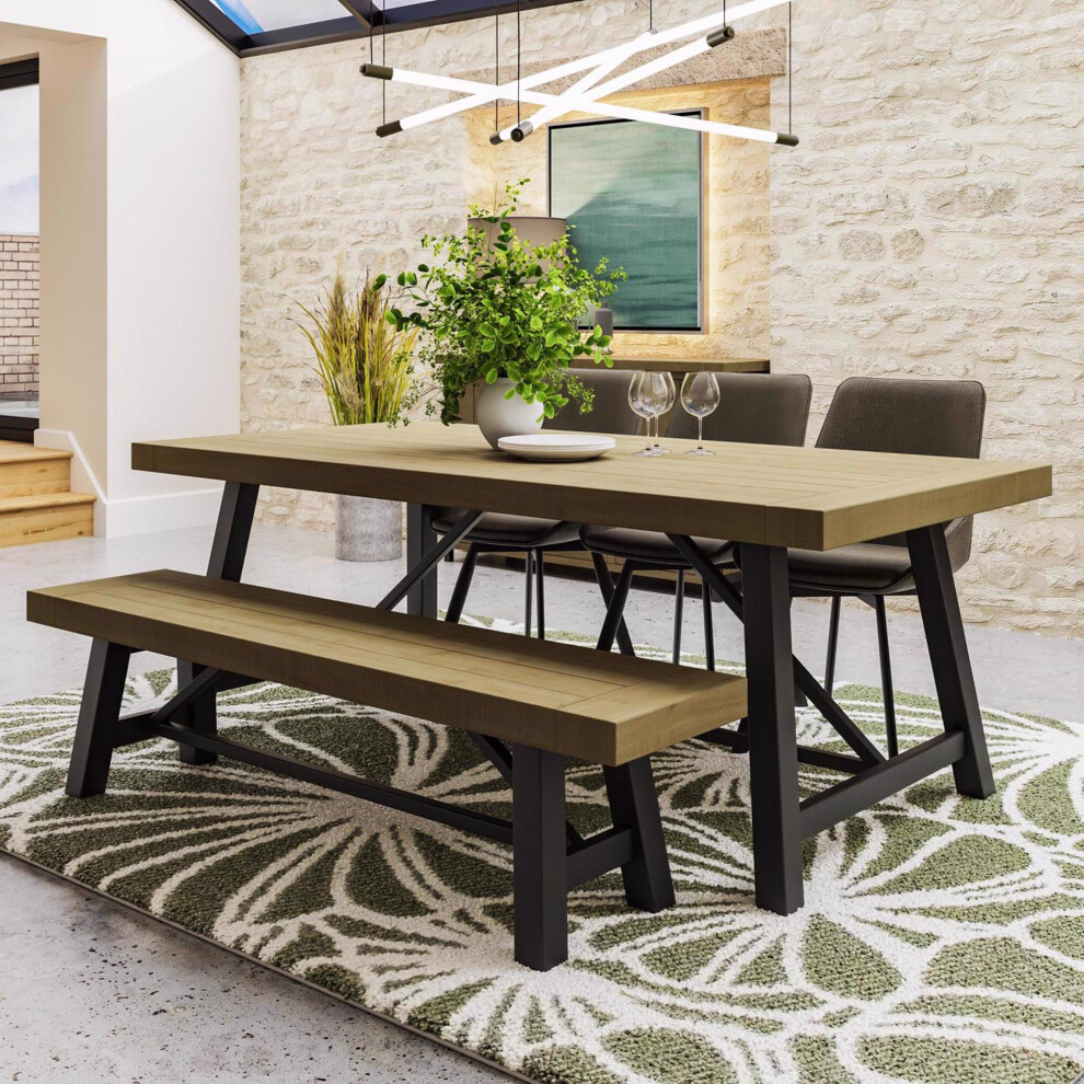 2m Dining Table Rustic Brown Reclaimed Pine Modern Style Dining Room Furniture