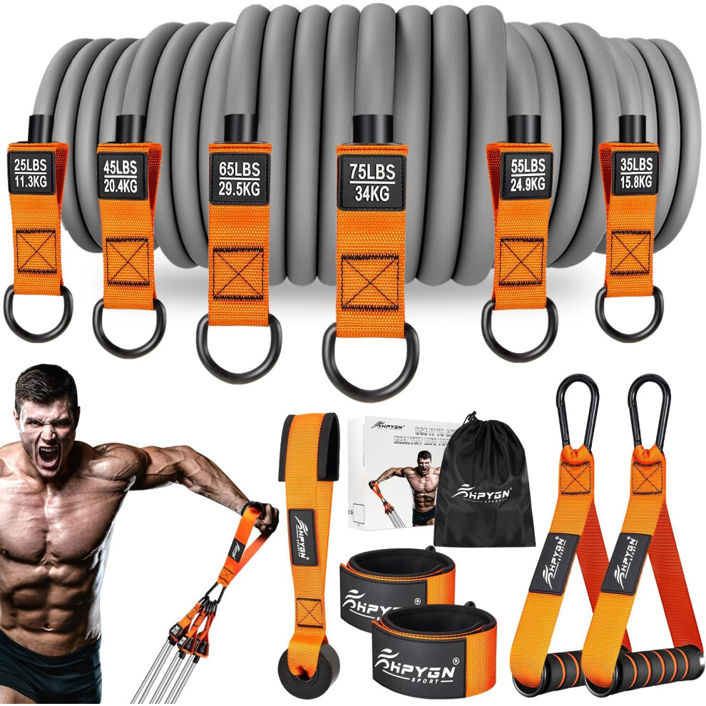 (Orange) Heavy Resistance Bands 300lbs, Weight Bands for Exercise with Handles, Door Anchor, Carry Bag, Workout Bands for Men, Physical Therapy, Muscle TrHo Et