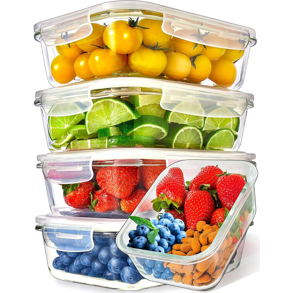 (5 pack 36oz - 1 Compartment) Food Prep and Storage Glass Containers with Lids - Airtight Glass Meal Prep Containers Reusable