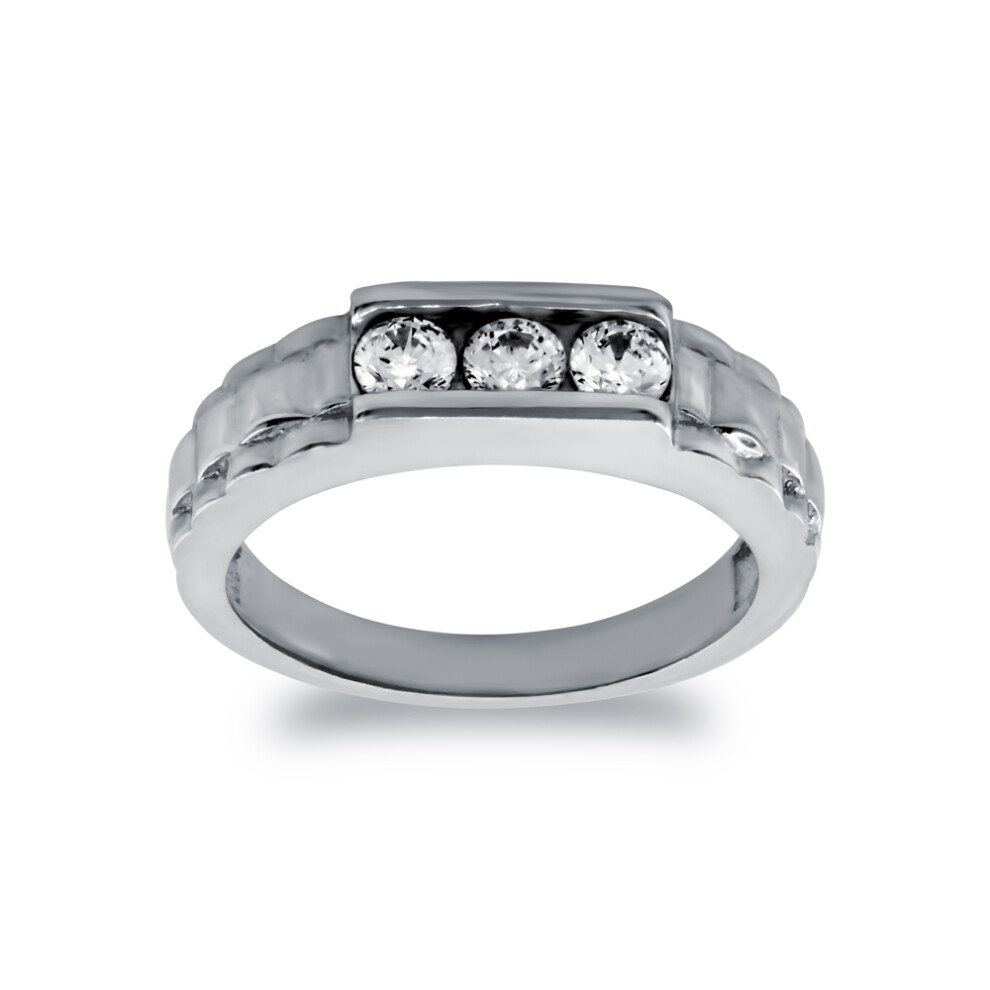 (G) Jewelco London Kids Solid 9ct White Gold White Round Brilliant Cubic Zirconia Watch Link Signet Baby Ring - JBR025