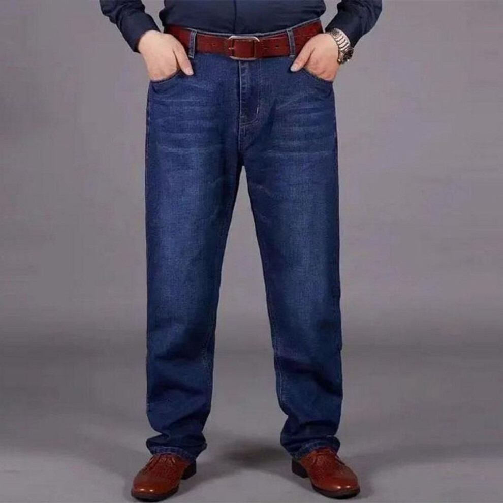 (blue, 50) Oversized Summer Plus Size Ultra-thin Denim Cotton Fat Stretch Black Baggy Jeans Men&apos;s Fat Loose Fat Large Straight Trousers Casual Pants For Men
