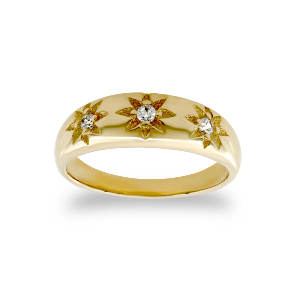 (A) Jewelco London Kids Solid 9ct Yellow Gold White Round Brilliant Cubic Zirconia Gypsy Trilogy Baby Ring - JBR017