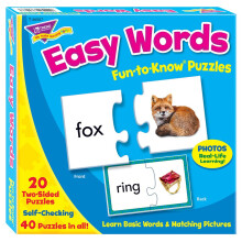 Trend Enterprises: Fun-To-Know Puzzles: Easy Words Lr dig grundlggande ord och matchande bilder 20 tvsidiga pussel Sjlvkontroll 40 pussel tot