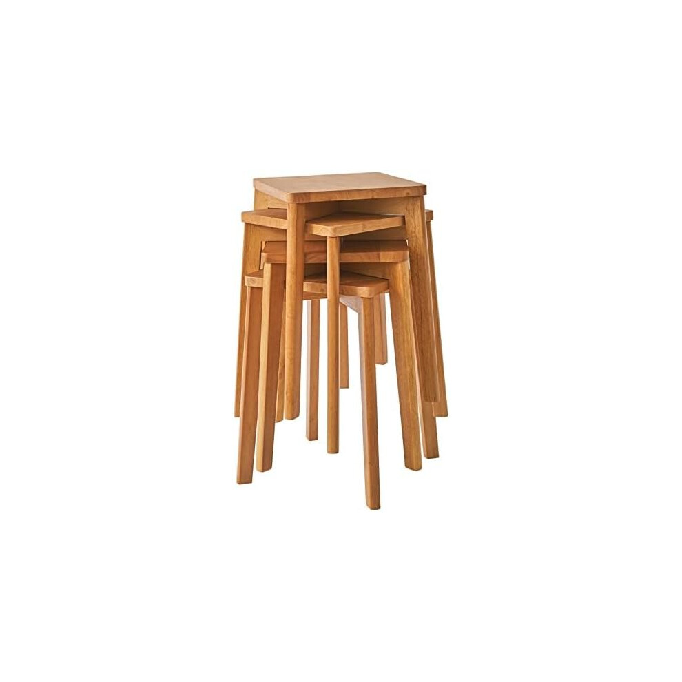 (4, Log Wood) Square Wooden Stool, Stacking Stools, Solid Wood Makeup Stool