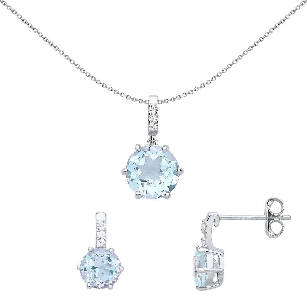 Jewelco London Ladies Rhodium Plated Sterling Silver Lilac CZ Lollipop Cluster Solitaire Earrings Necklace Set - GSET633
