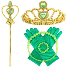 Prinsesse Dress Up tilbehør Guldkrone og stav sæt med piger smykkehalskæde handsker armbånd Prinsesse kostume tilbehør indstillet til lille piger