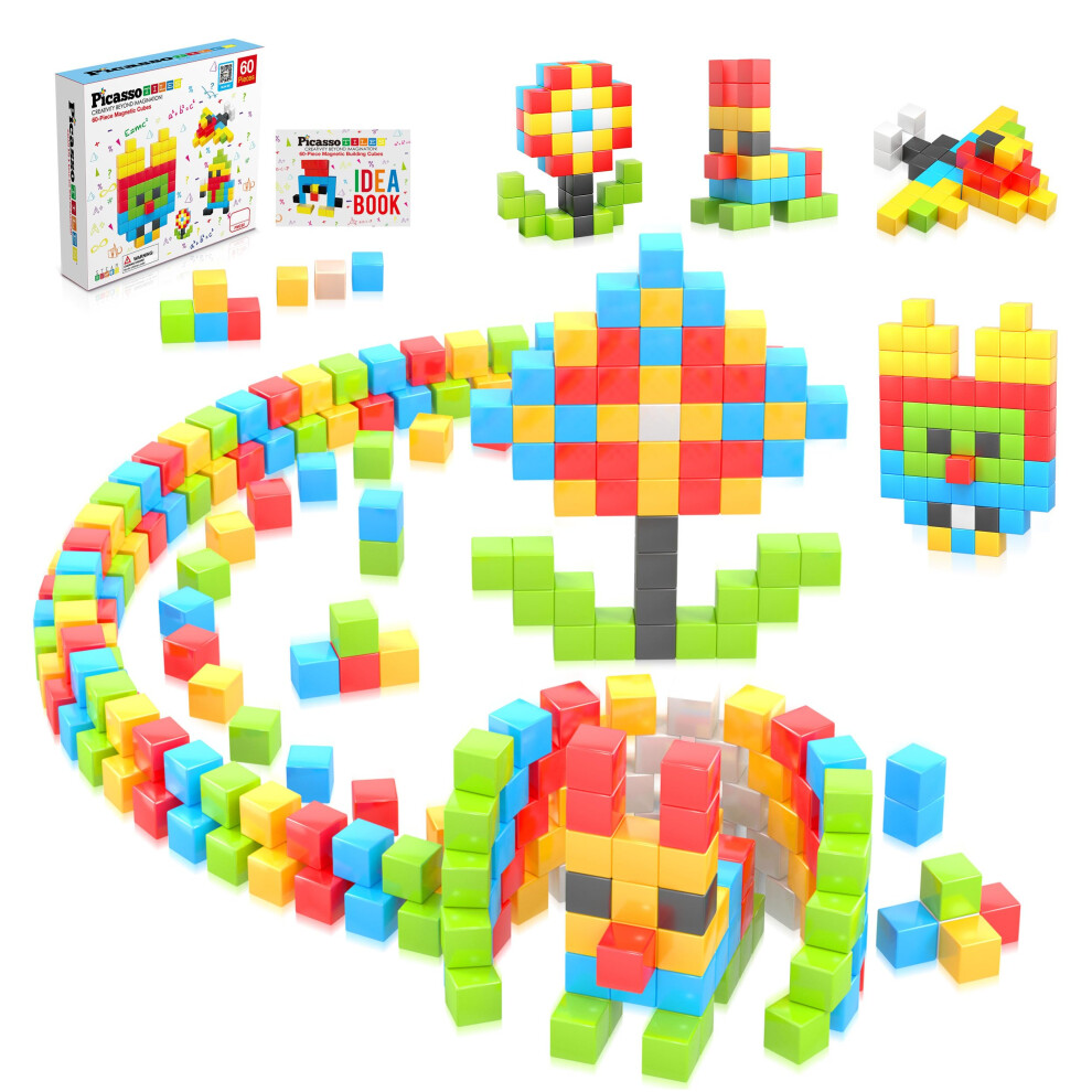 Photos - Construction Toy PicassoTiles 60 Pieces 1"" Magnetic Building Blocks 3D Construction Cubes Magnet Sensory Toys Gifts with Free Idea Book for