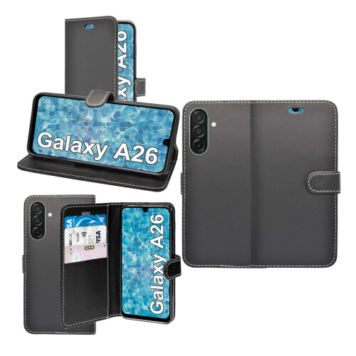 (Black) For Samsung Galaxy A26 Wallet Flip Pouch Case