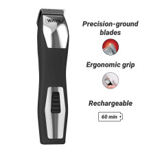 Tondeuse à barbe - WAHL - GROOMSMAN PRO - 2,4 V - 6 sabots - Autonomie : 60 min - Noir / Argent