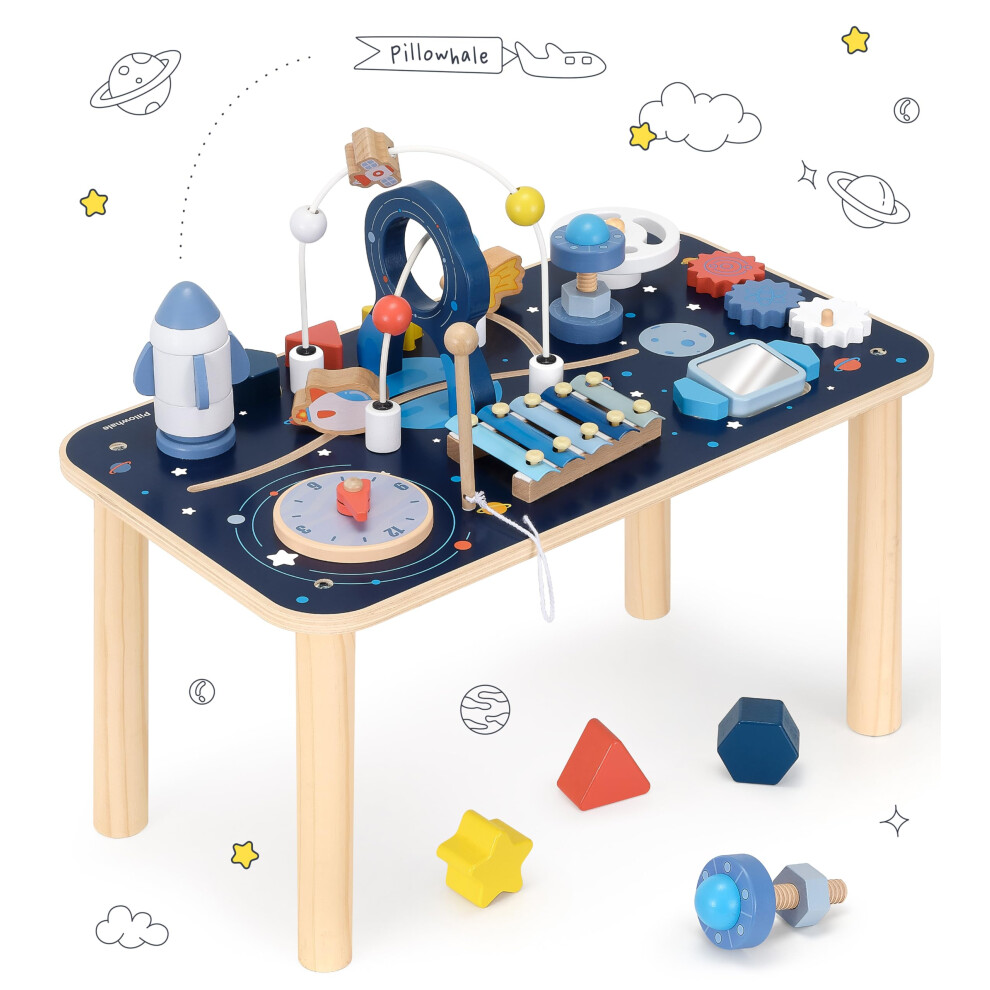 Pillowhale Wooden Activity Table 8 In 1 Baby Activity Cubes For Kids Toddler Sensory Table Baby Standing Activity Center Play Table With Stacking