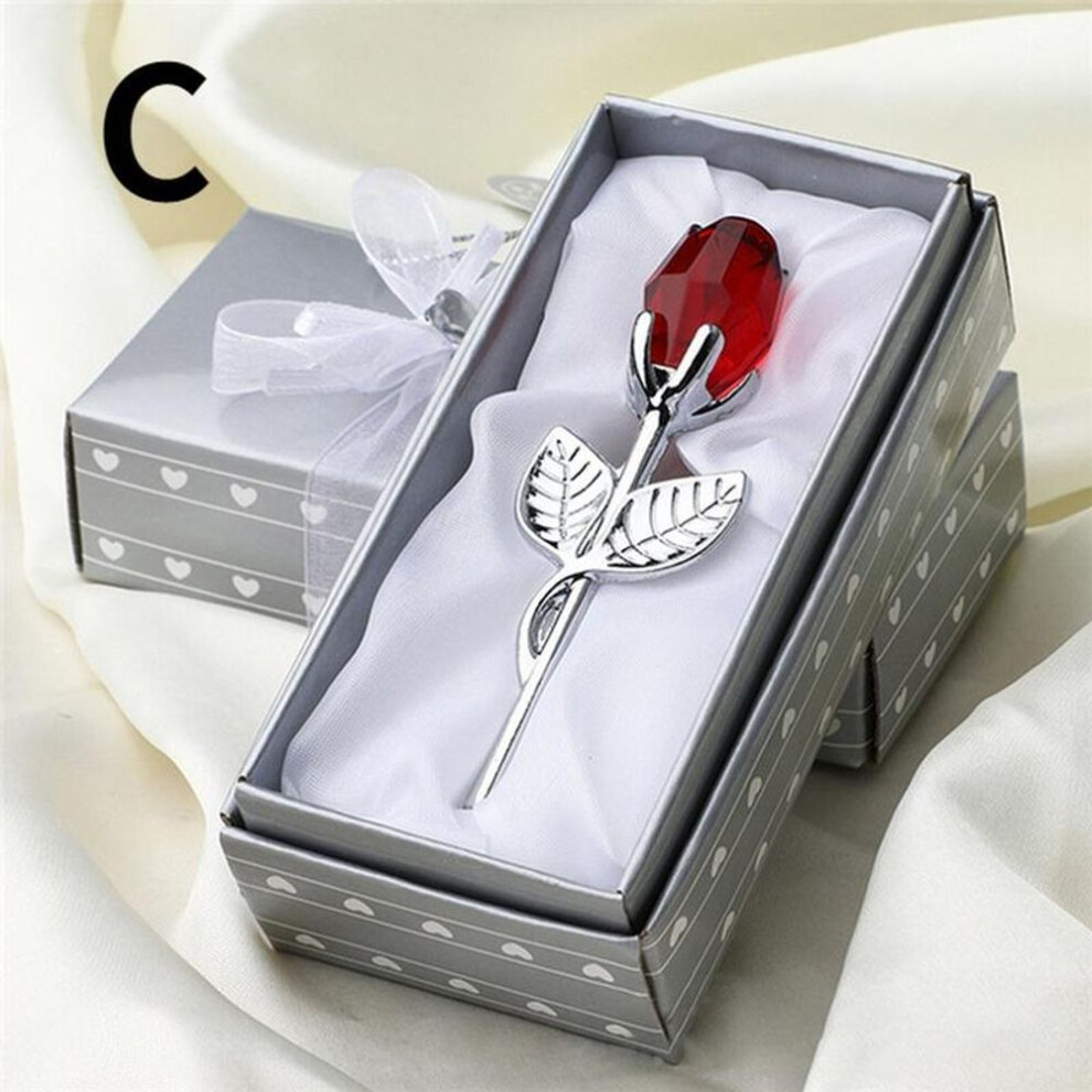 (C) Crystal Glass Rose Flower Figurines Craft Valentine&apos;s Day Favors X&apos;mas Lovers&apos; Gift Souvenir Home Wedding Decoration Ornaments