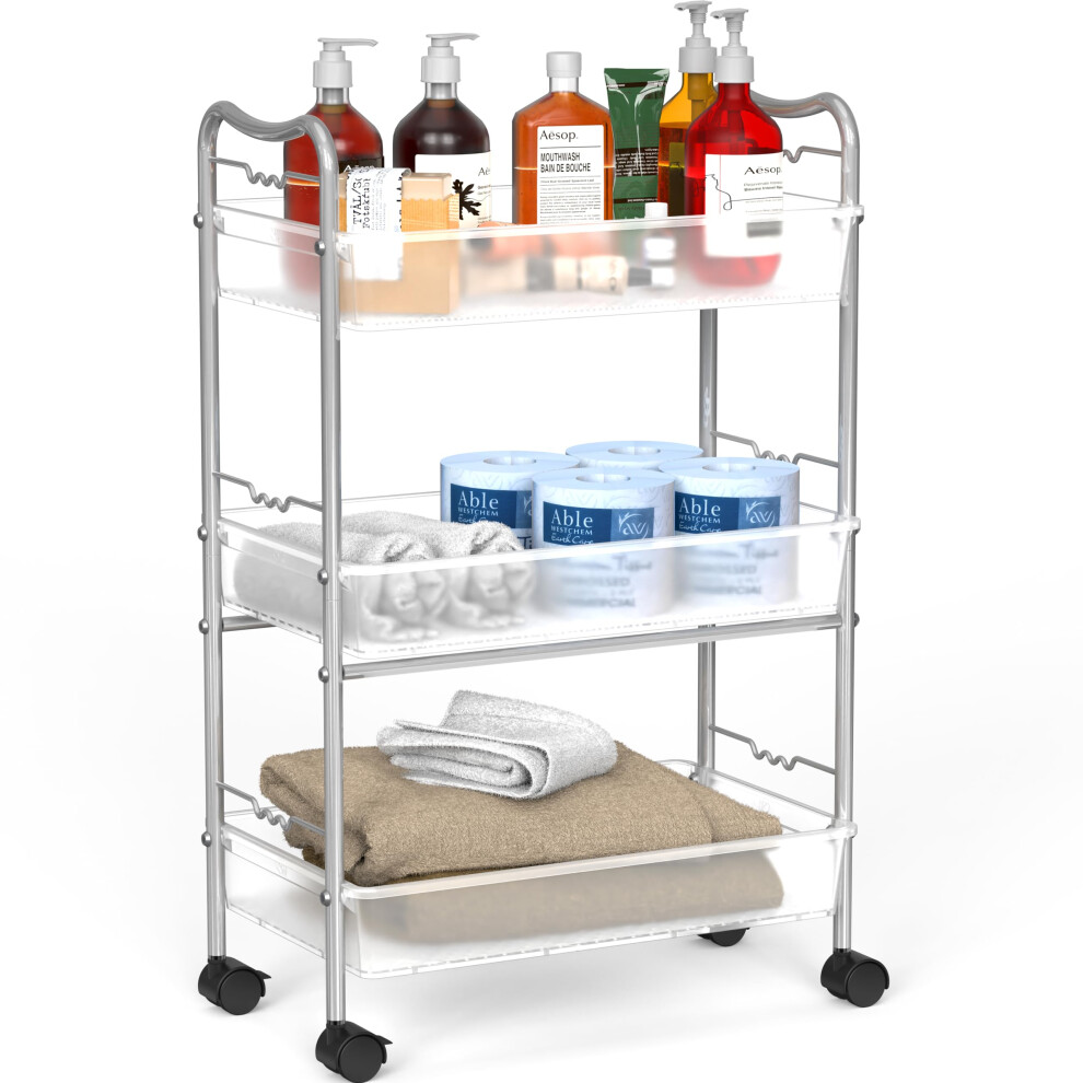 Desserte roulante utilitaire en métal à 3 niveaux DecoBros Argent