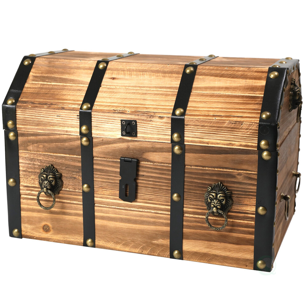Vintiquewise Grand coffre verrouillable décoratif en bois pour pirate avec lion R