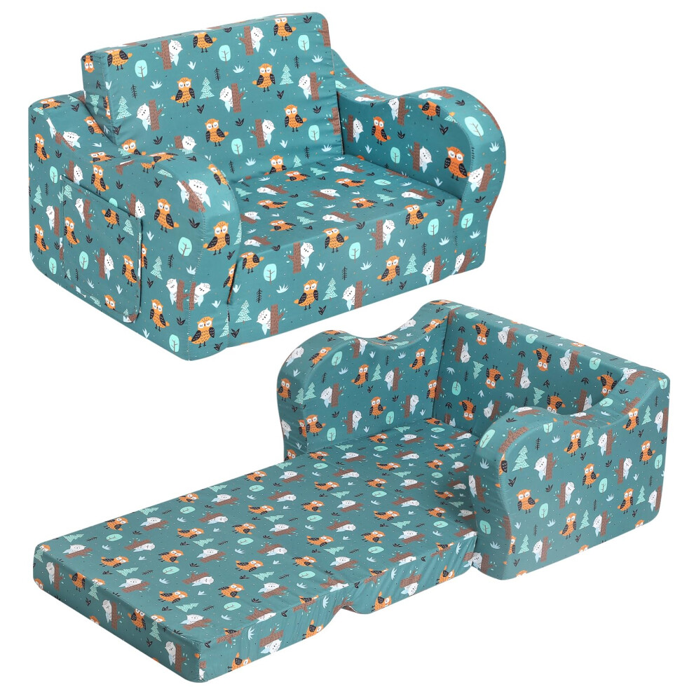 MOMCAYWEX Happy Owl Kids Sofa  2-in-1 Kids Couch Fold Out  Convertible Sofa to Bed for Girls and Boys