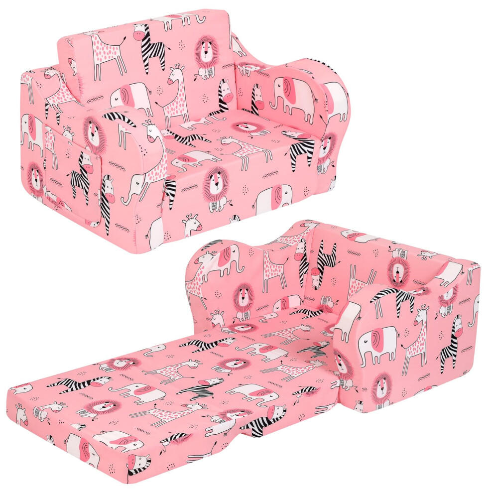 MOMCAYWEX Pink Kids Sofa  2in1 Kids Couch Fold Out  Convertible Sofa to Bed for Girls and Boys